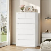 Homfa Vertical 7 Drawer Dresser, 51.3 in Tall Wood Storage Cabinet with Upgraded Stable Base for Bedroom Living Room, White